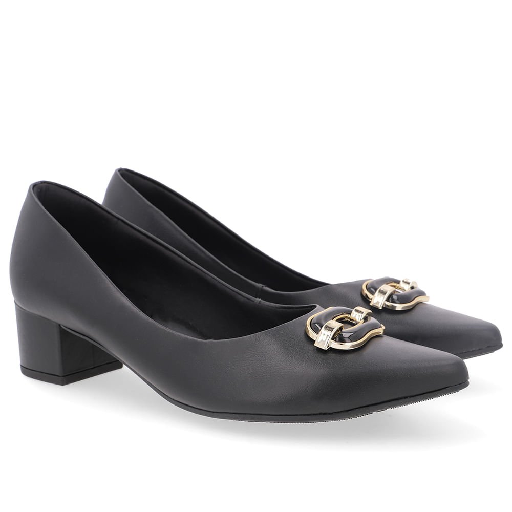 Scarpin Couro Preto Bico Fino Preto 2