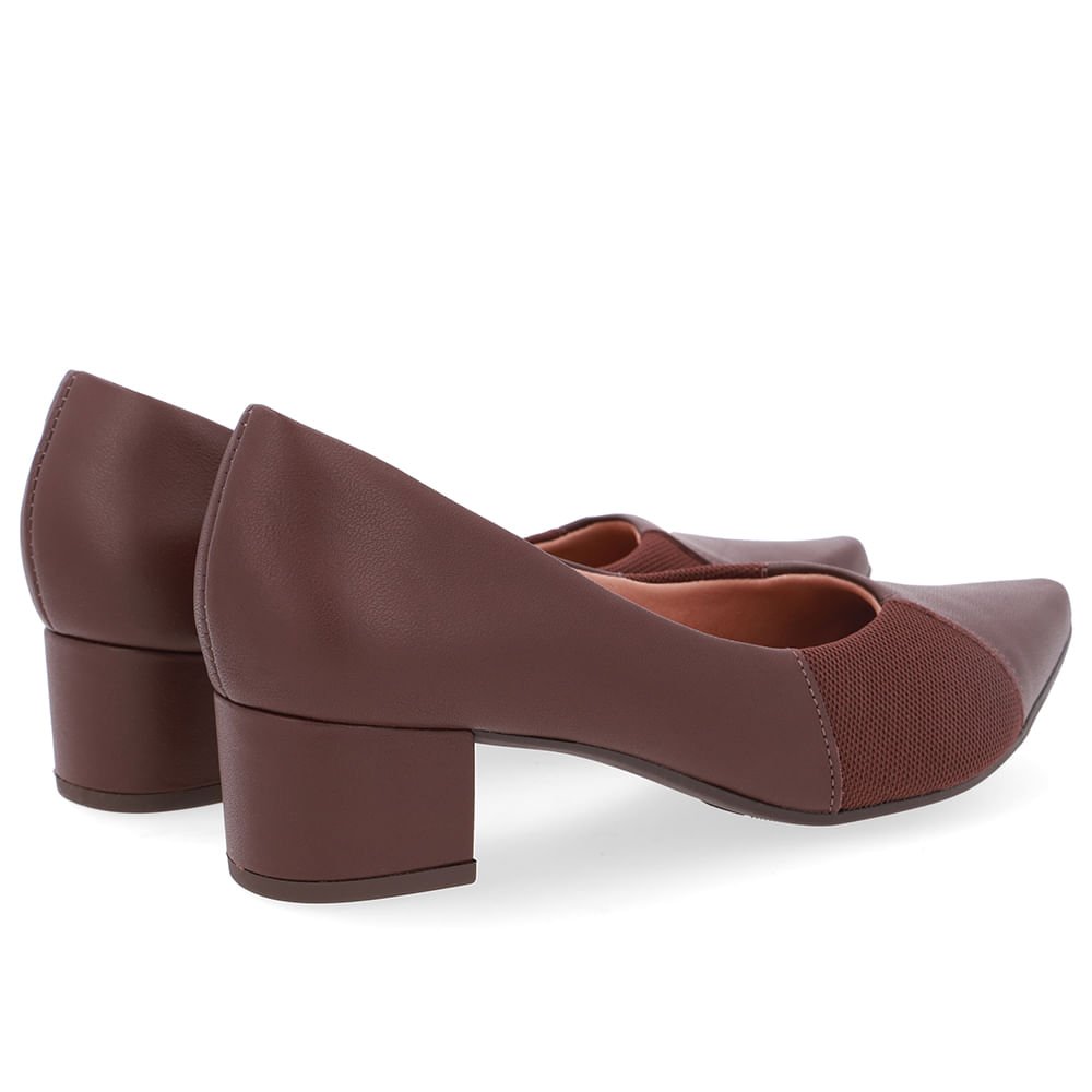 Scarpin Couro Marrom Bico Fino Lateral Tecido Marrom 3