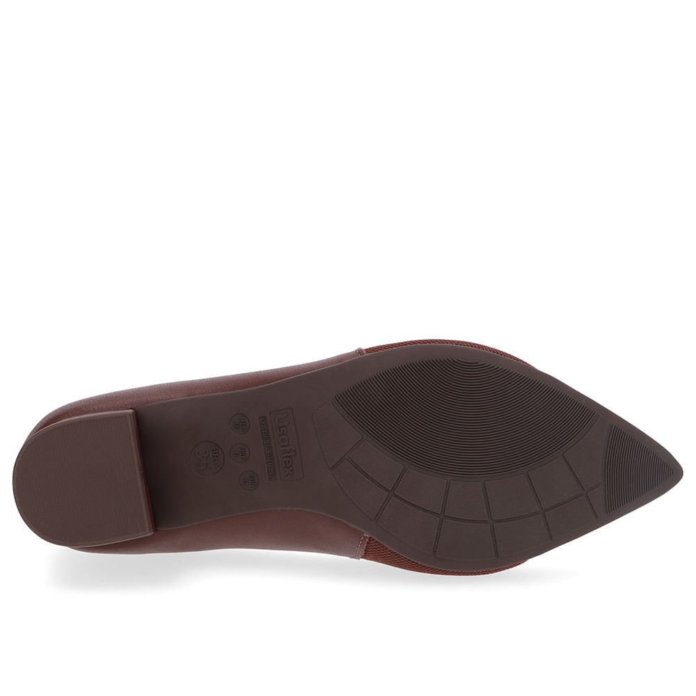 Scarpin Couro Marrom Bico Fino Lateral Tecido Marrom 5