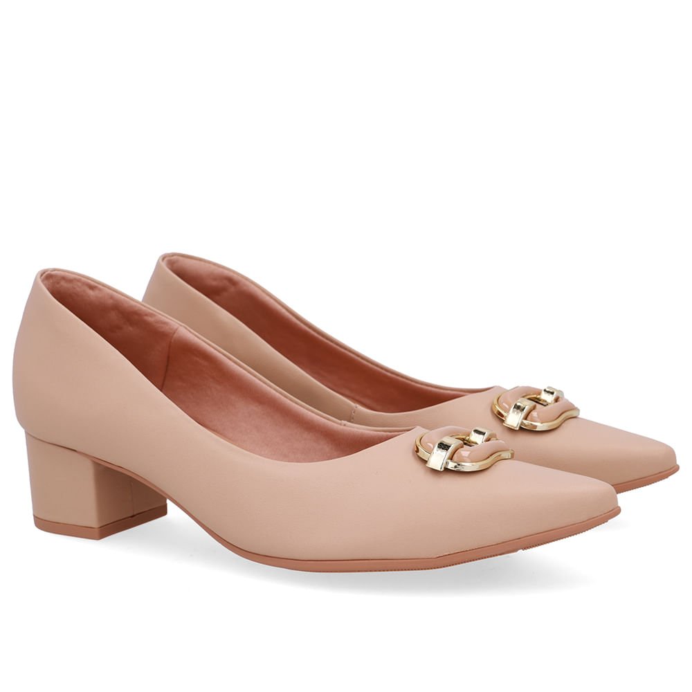 Scarpin Couro Bege Bico Fino Bege 2