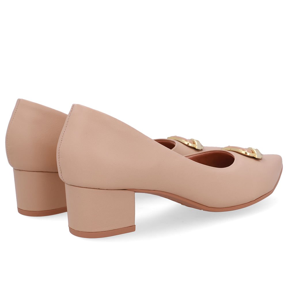 Scarpin Couro Bege Bico Fino Bege 3