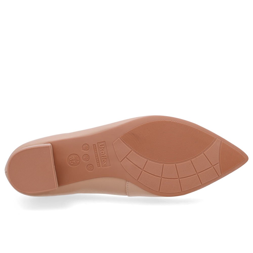 Scarpin Couro Bege Bico Fino Bege 5