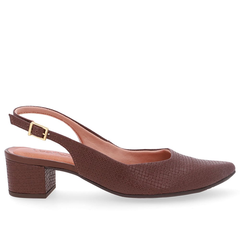 Slingback Marrom Couro Bico Fino Casual