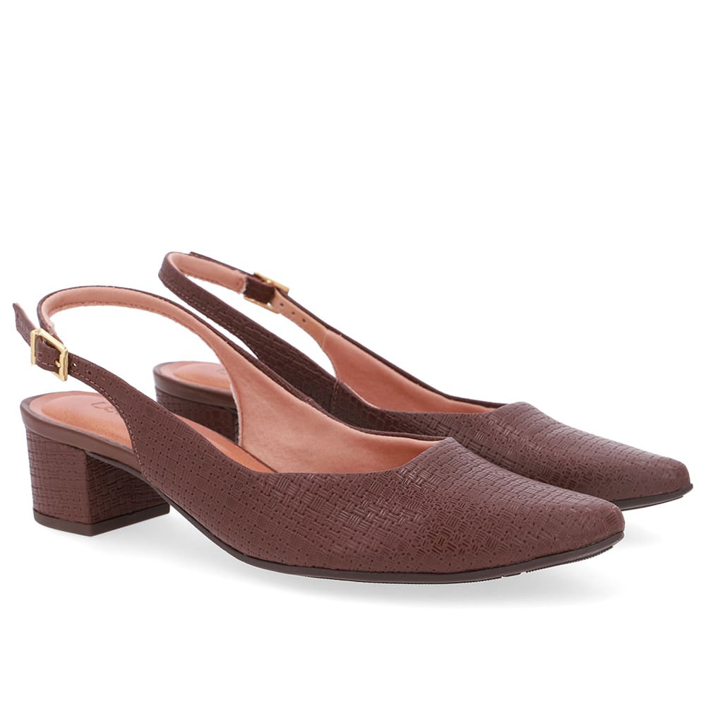 Slingback Marrom Couro Bico Fino Casual Marrom 2