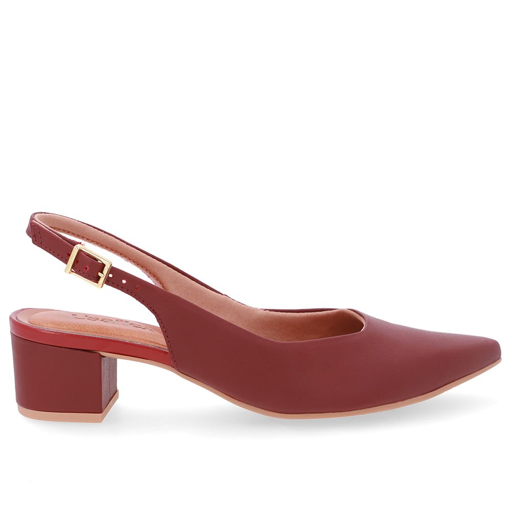 Slingback Vermelho Couro Bico Fino Casual