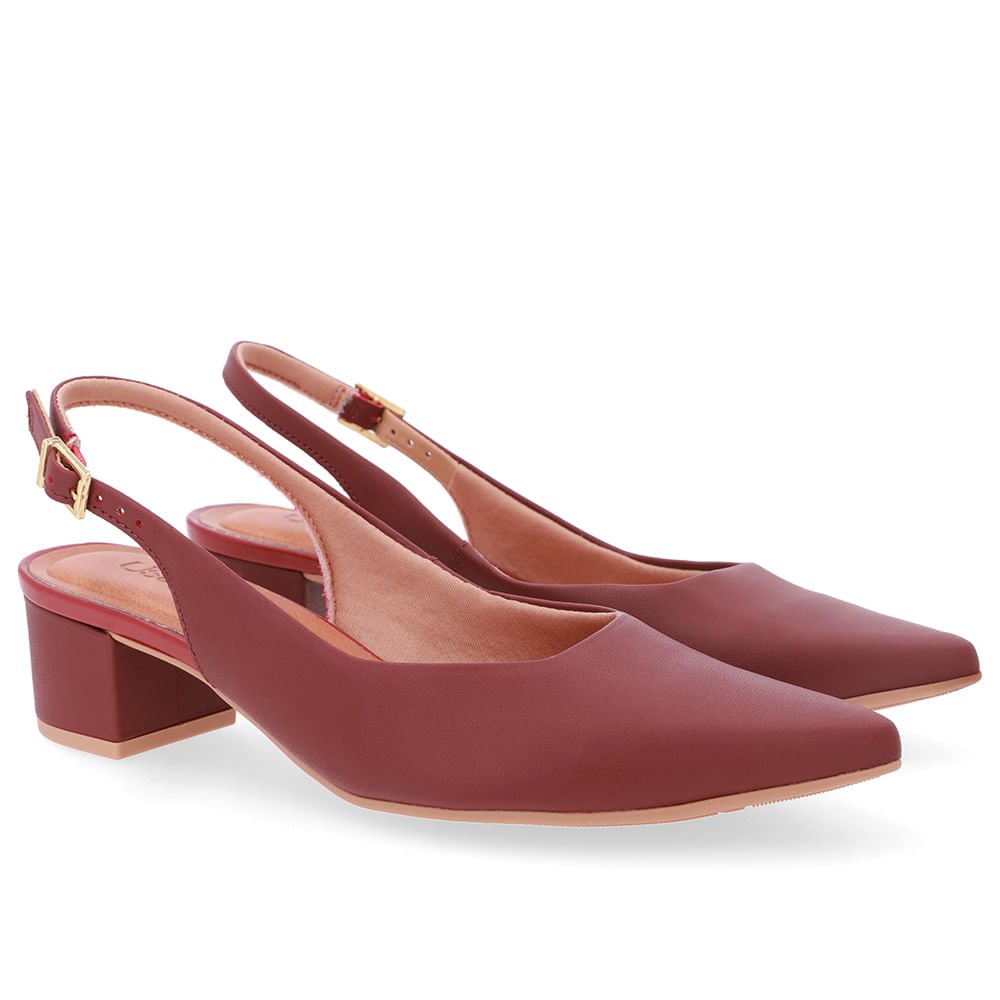 Slingback Vermelho Couro Bico Fino Casual Vermelho 2