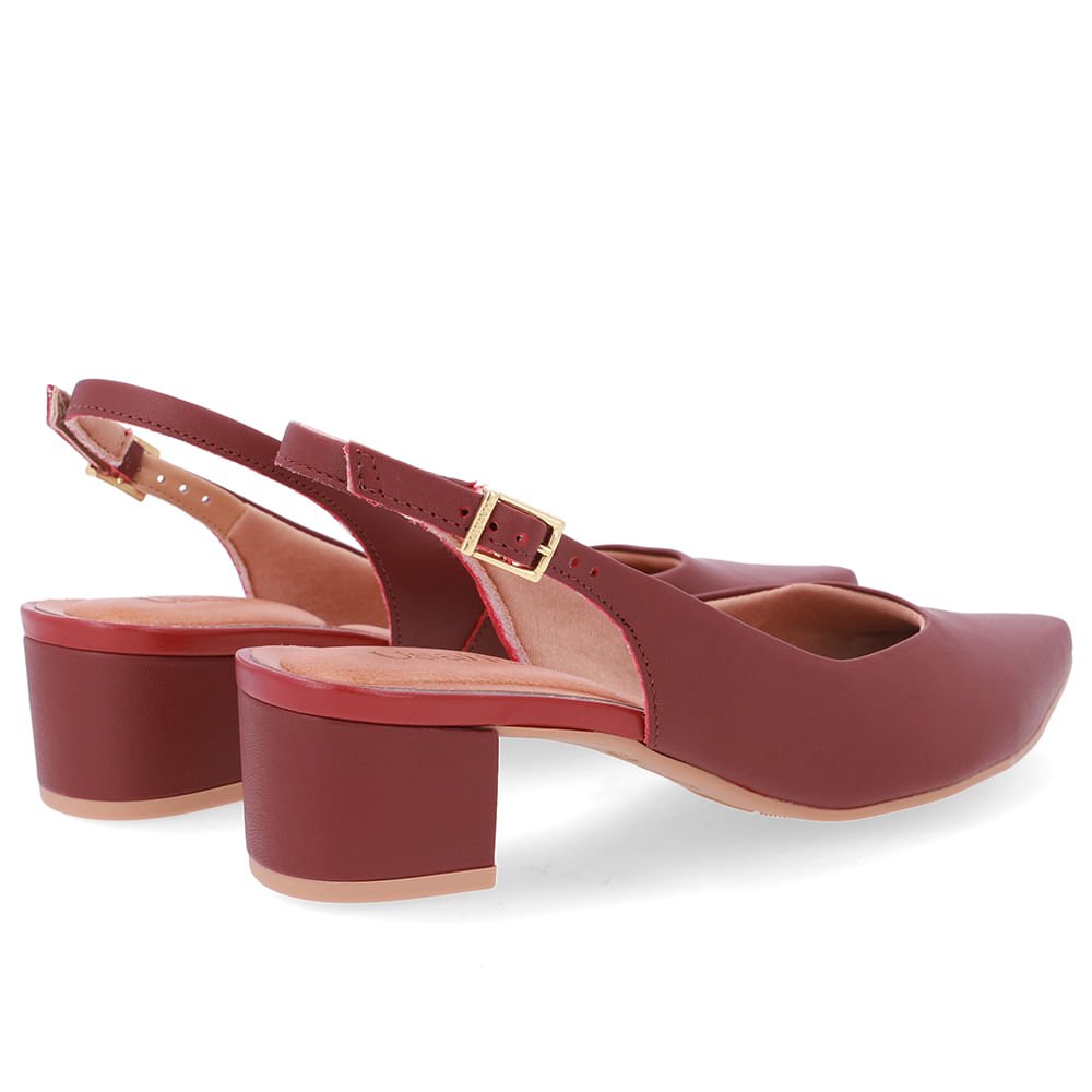 Slingback Vermelho Couro Bico Fino Casual Vermelho 3