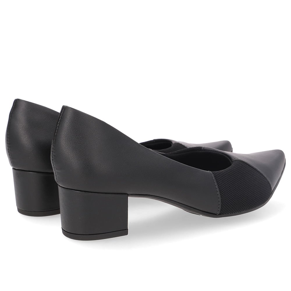 Scarpin Couro Preto Bico Fino Lateral Tecido Preto 3