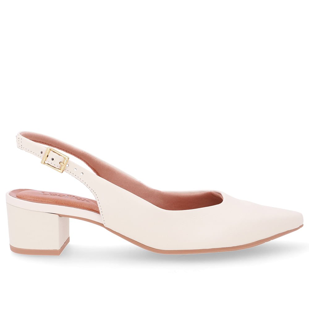 Slingback Branco Marfim Couro Bico Fino Casual