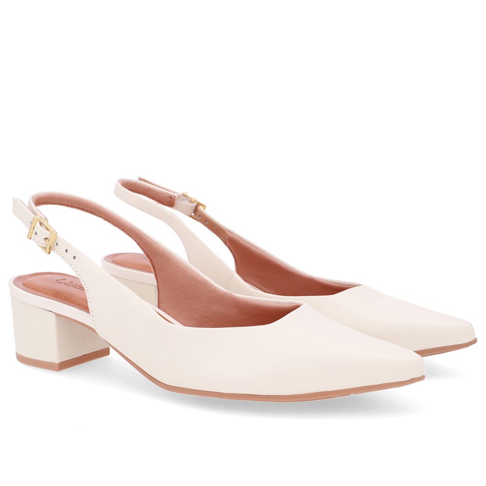 Slingback Branco Marfim Couro Bico Fino Casual Marfim 2