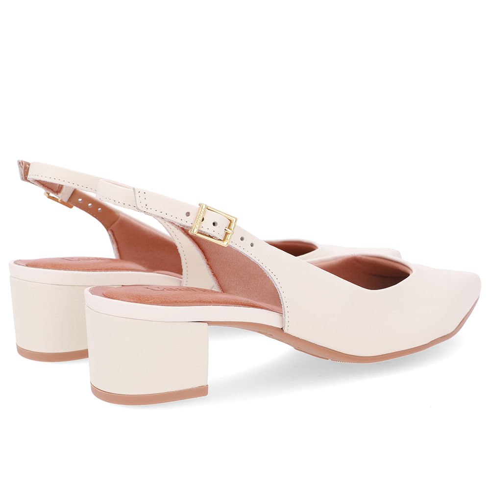 Slingback Branco Marfim Couro Bico Fino Casual Marfim 3