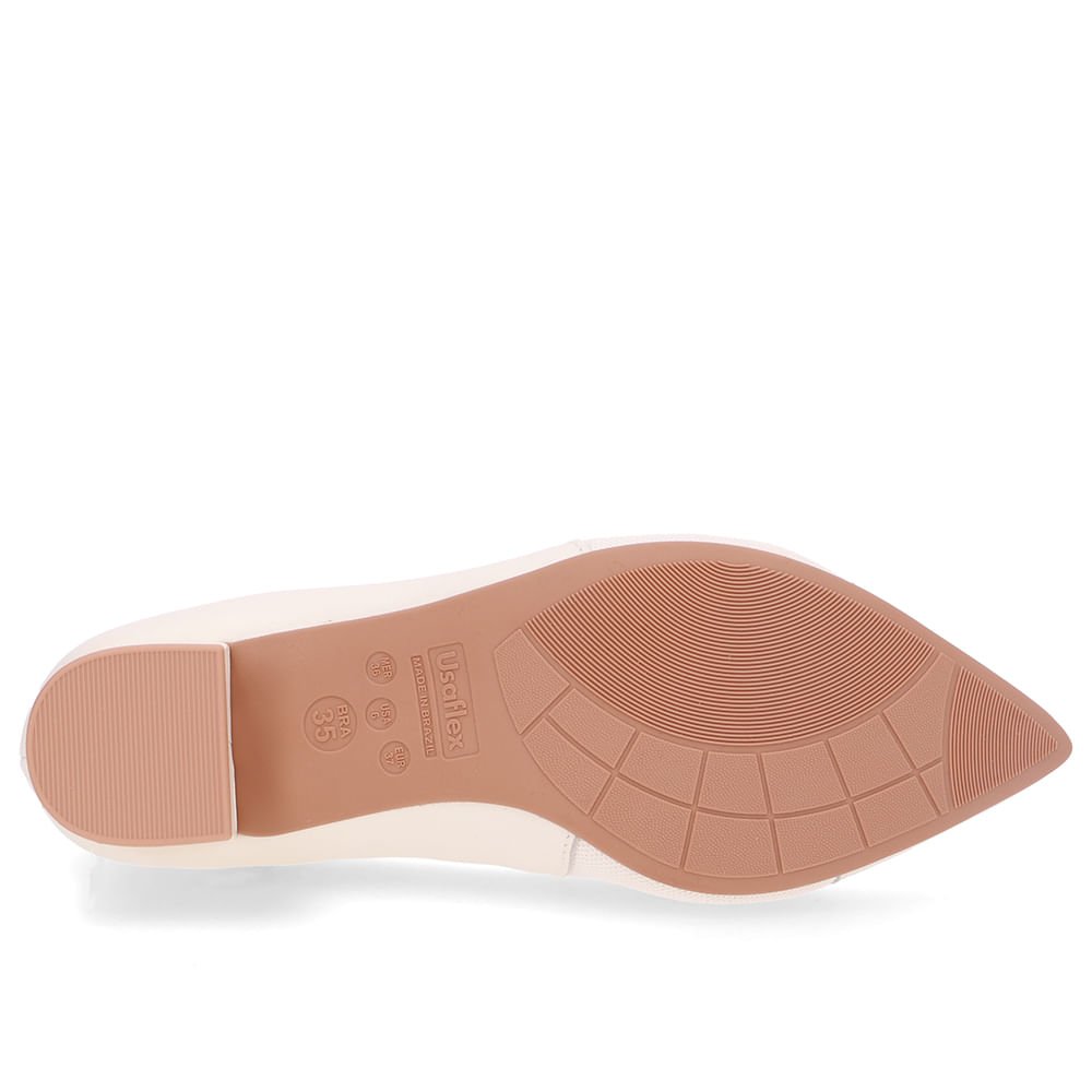 Scarpin Couro Branco Marfim Bico Fino Lateral Tecido Marfim 5