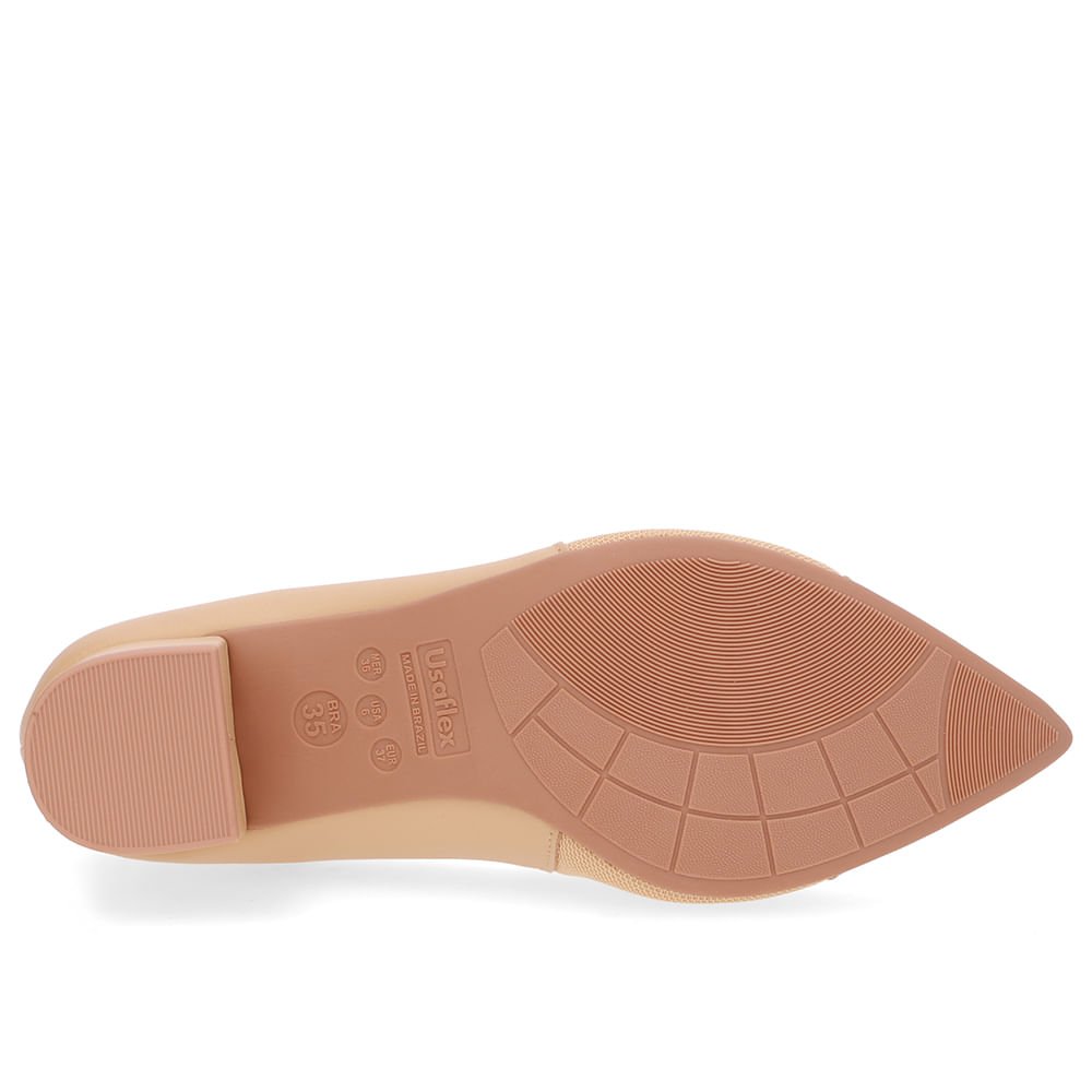 Scarpin Couro Bege Bico Fino Lateral Tecido Bege 5