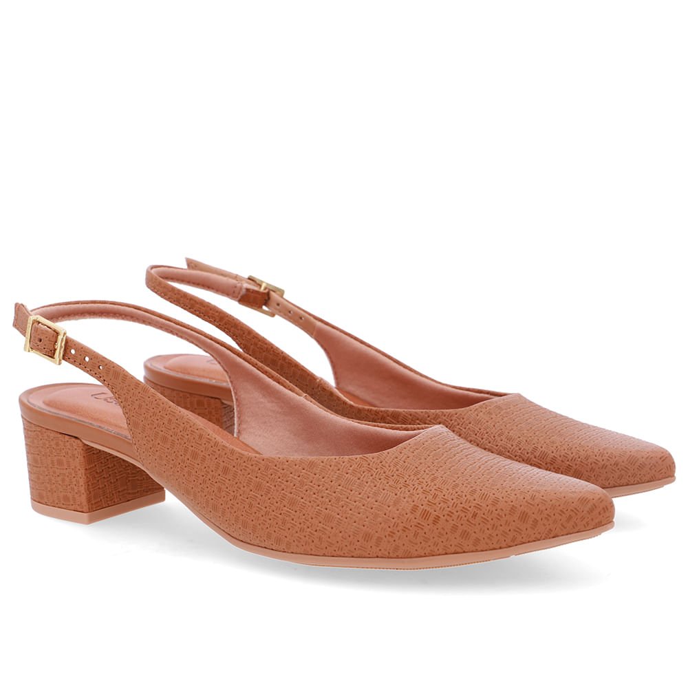 Slingback Marrom Couro Bico Fino Casual Marrom 2