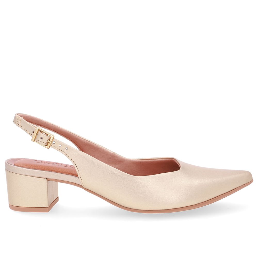Slingback Dourado Couro Bico Fino Casual