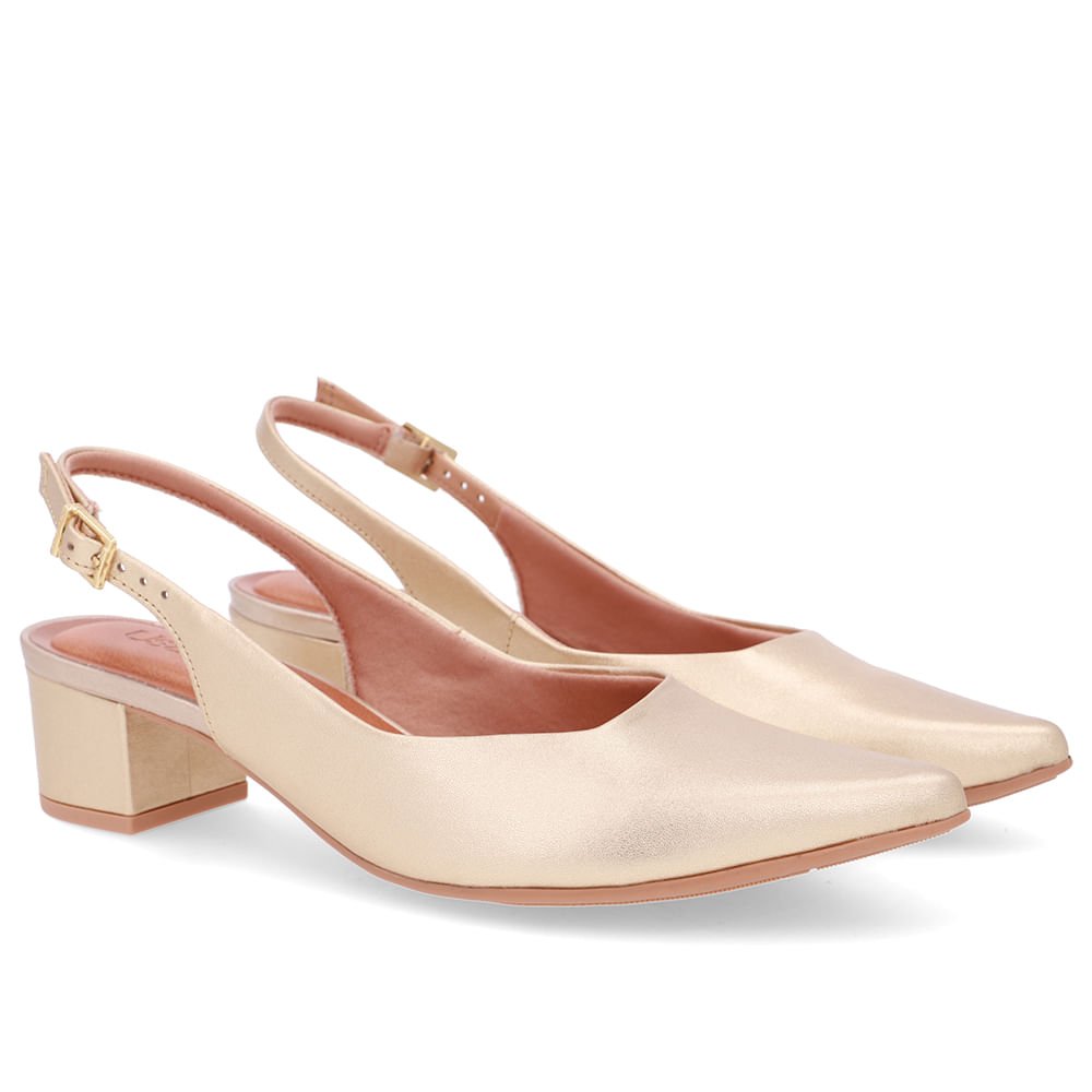 Slingback Dourado Couro Bico Fino Casual Dourado 2