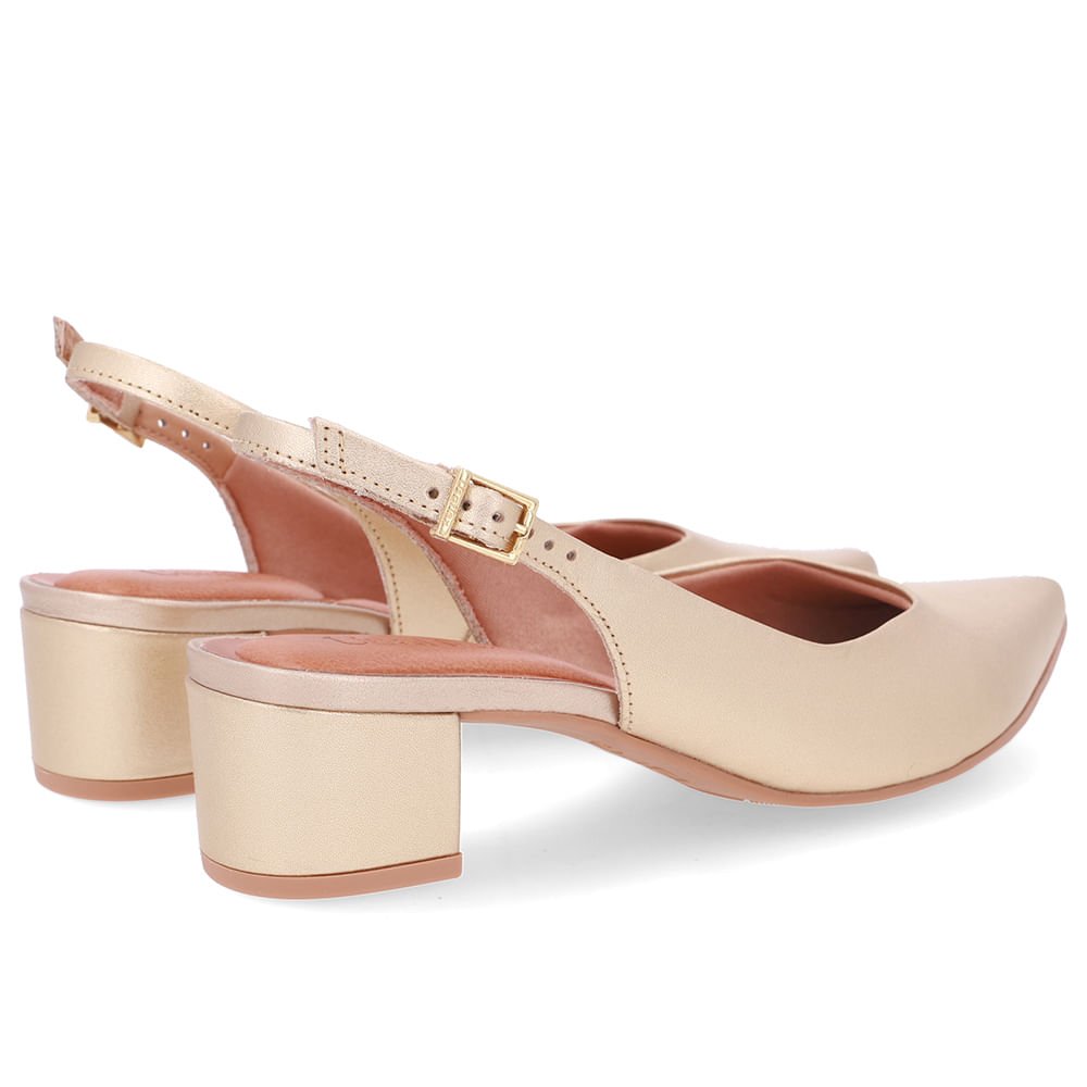 Slingback Dourado Couro Bico Fino Casual Dourado 3