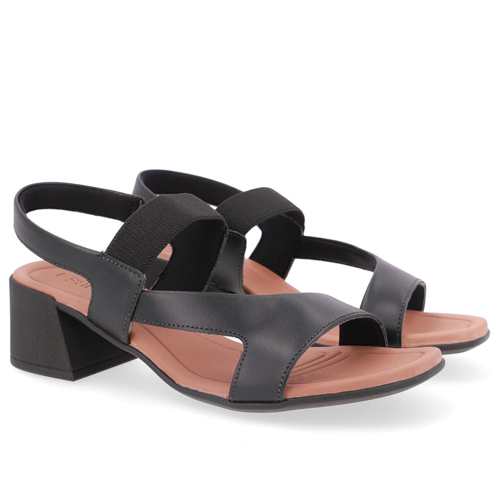 Sandália Tira Couro Preta Elástico Preto 2