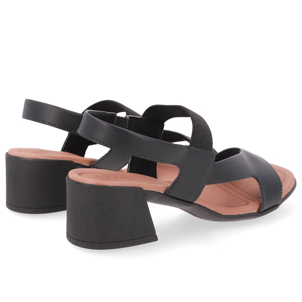 Sandália Tira Couro Preta Elástico Preto 3