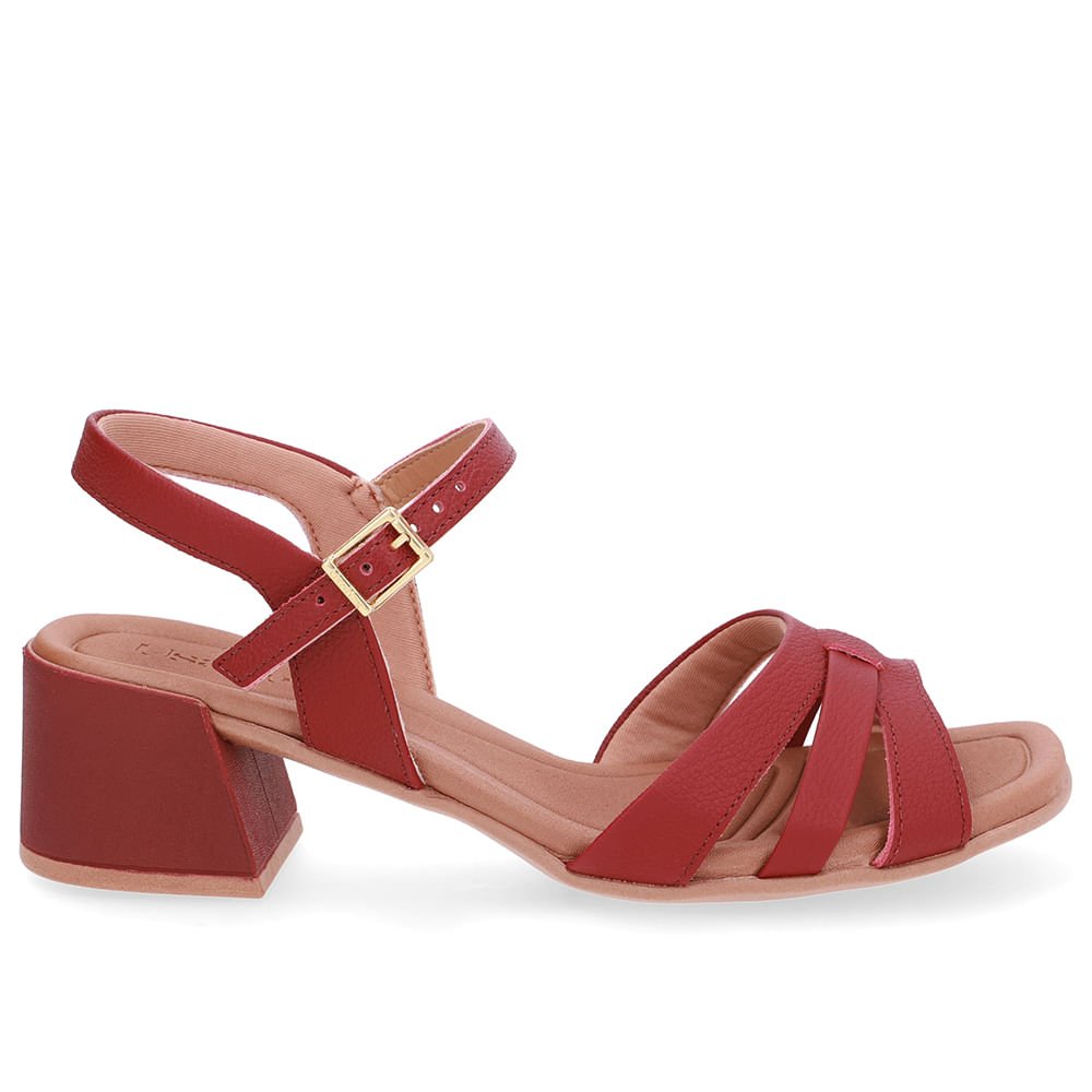 Sandália Salto Bloco Couro Vermelha