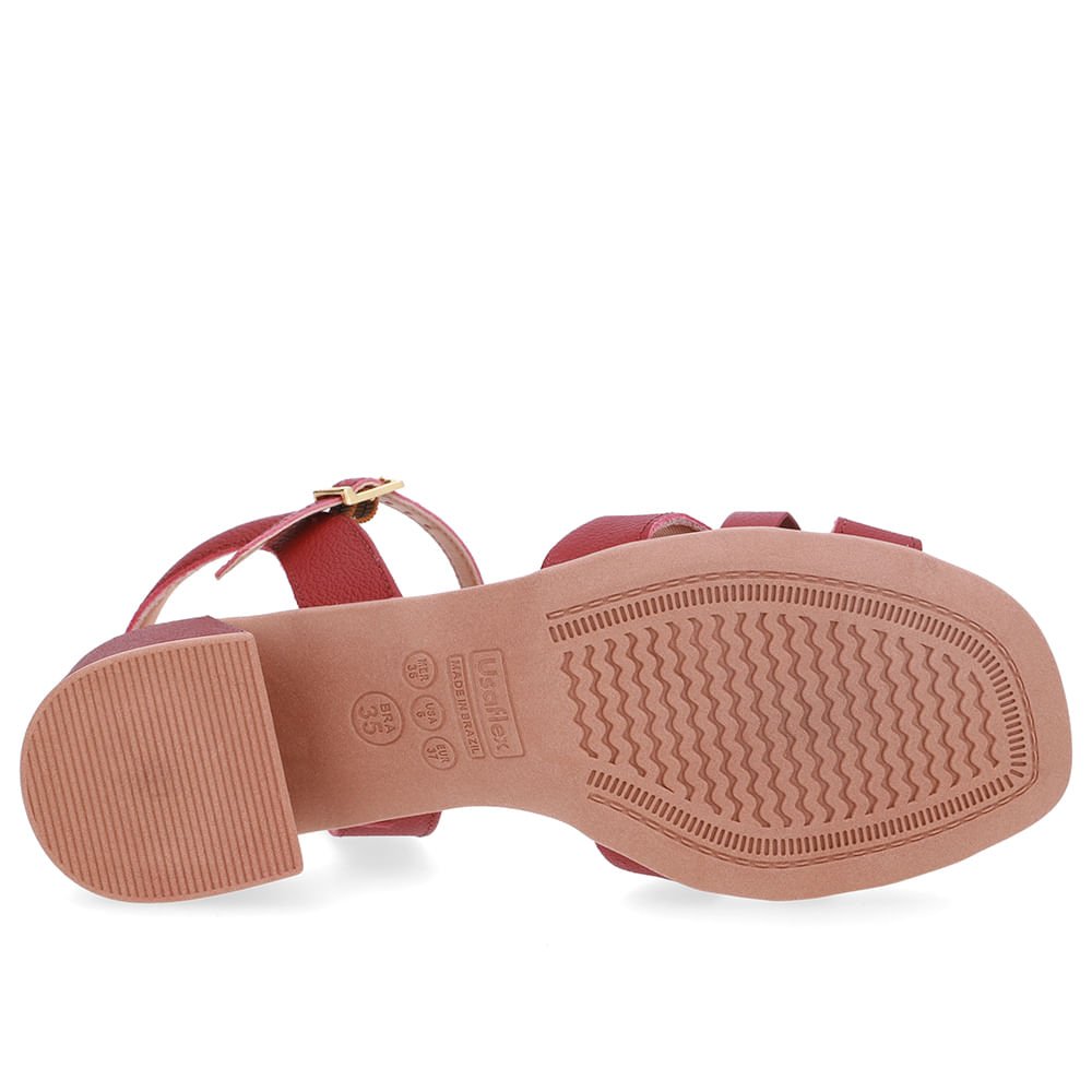 Sandália Salto Bloco Couro Vermelha Vermelho 5