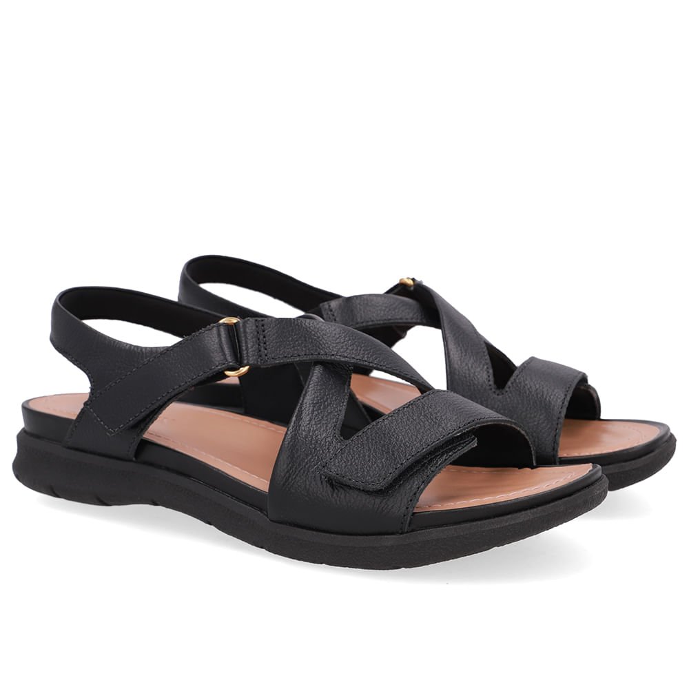 Sandália Plataforma Couro Preta Fecho-Flex Preto 2