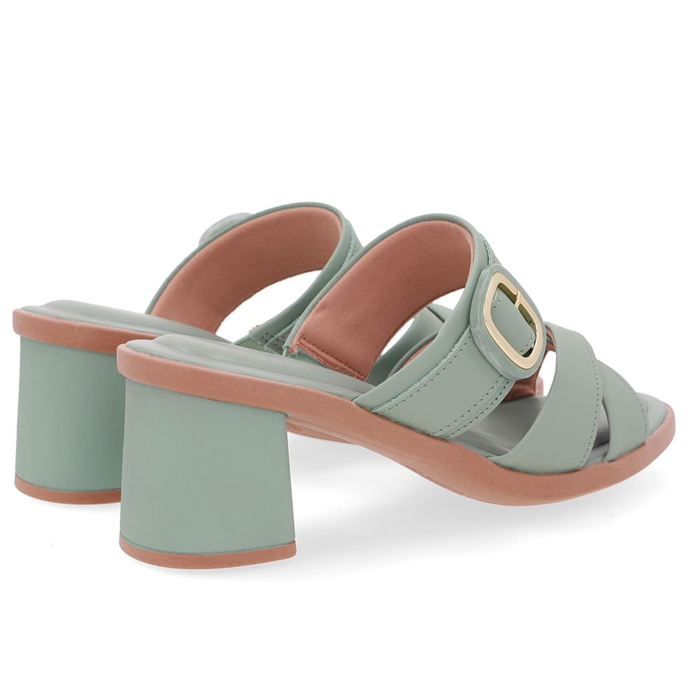 Tamanco Salto Bloco Couro Verde Tira Cruzada Verde 3