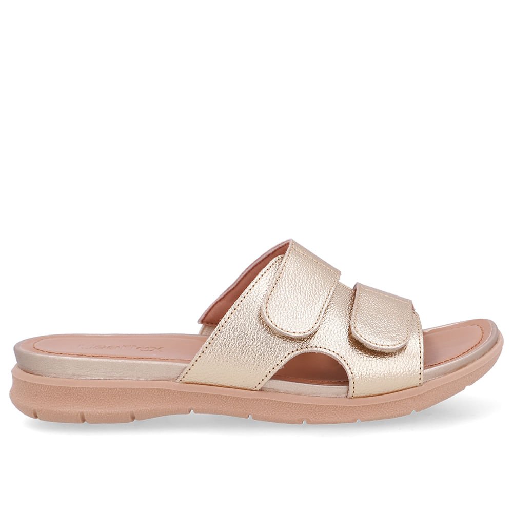 Slide Dourado Plataforma Couro Fecho-Flex