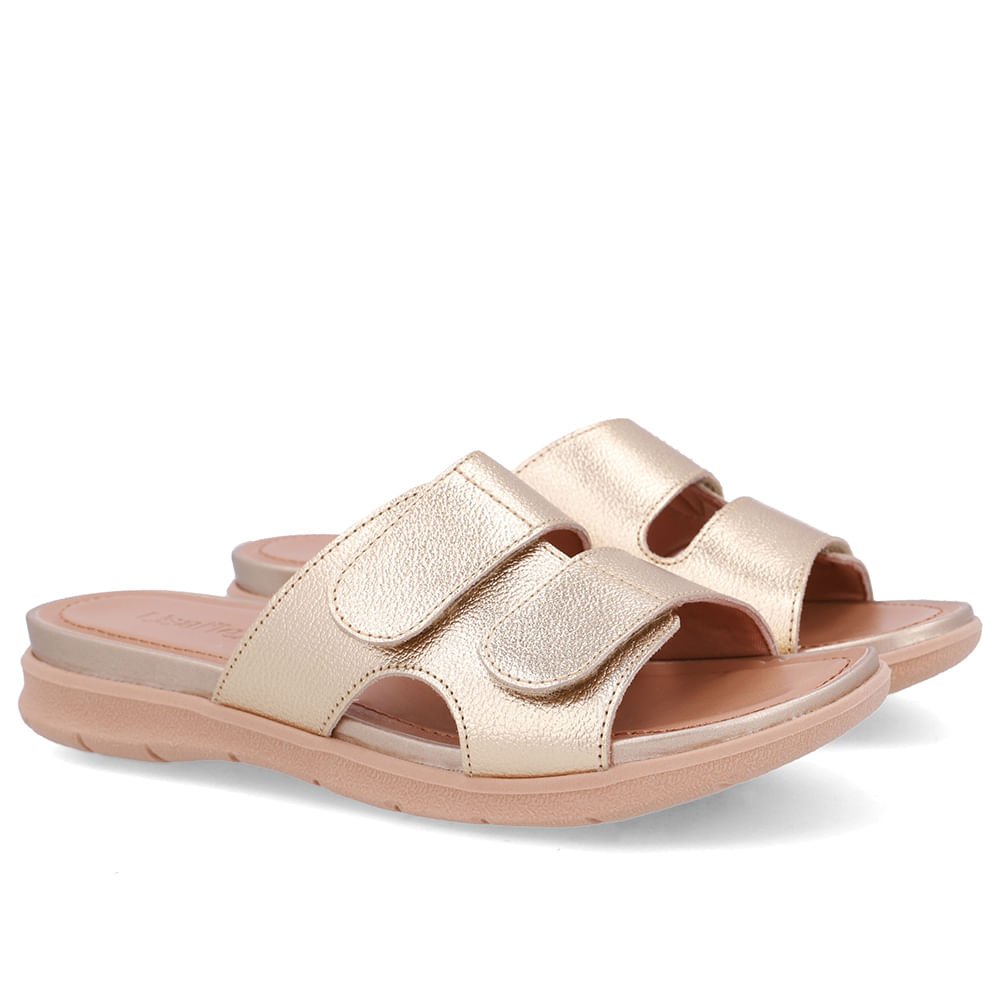 Slide Dourado Plataforma Couro Fecho-Flex Dourado 2