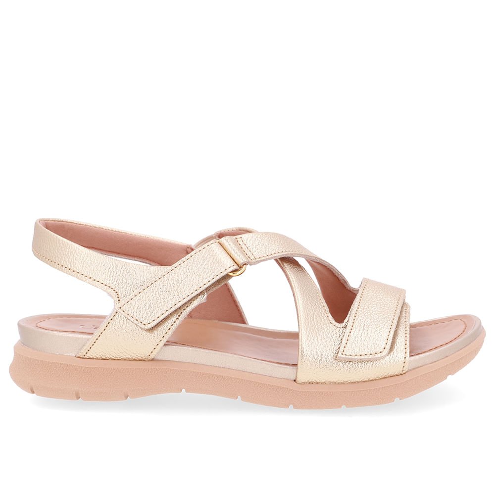 Sandália Plataforma Couro Dourado Fecho-Flex