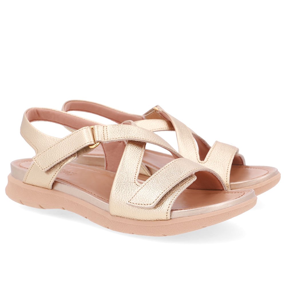 Sandália Plataforma Couro Dourado Fecho-Flex Dourado 2