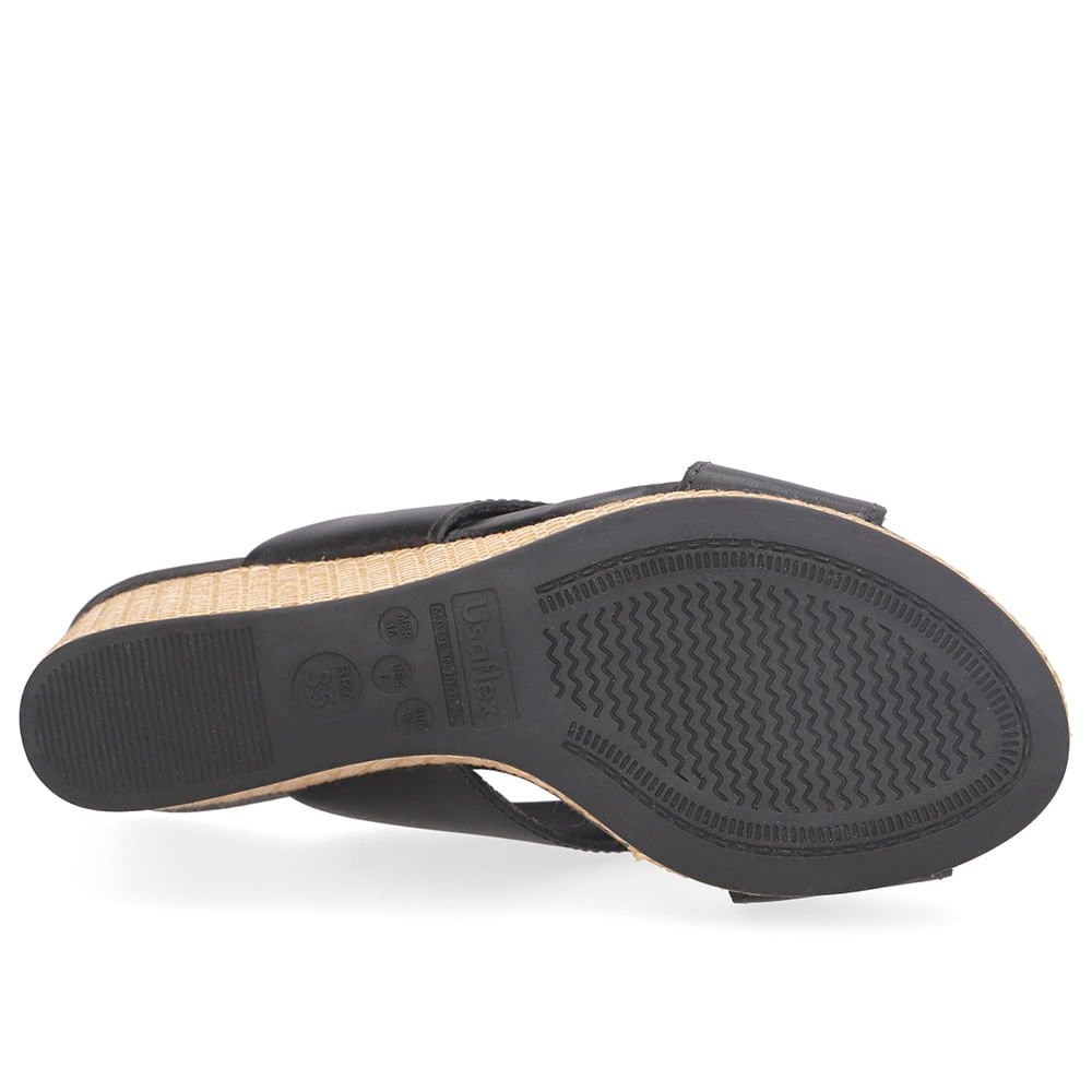 Tamanco Anabela Palha Couro Preto Preto 5