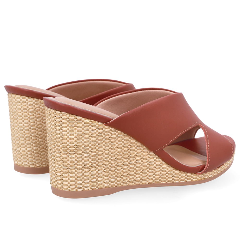 Tamanco Anabela Palha Couro Marrom Marrom 3