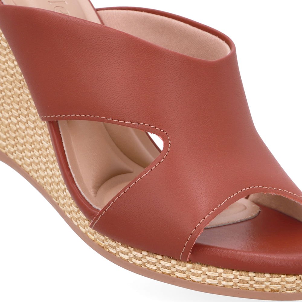 Tamanco Anabela Palha Couro Marrom Marrom 4