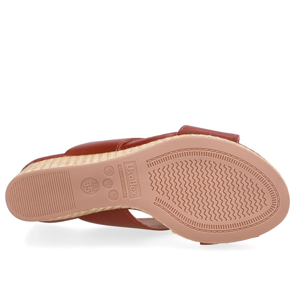 Tamanco Anabela Palha Couro Marrom Marrom 5