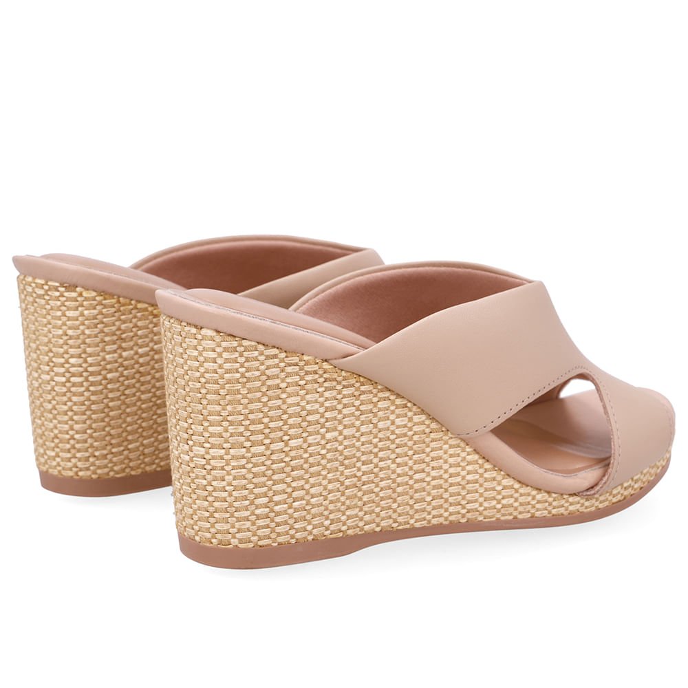 Tamanco Anabela Palha Couro Bege Bege 3