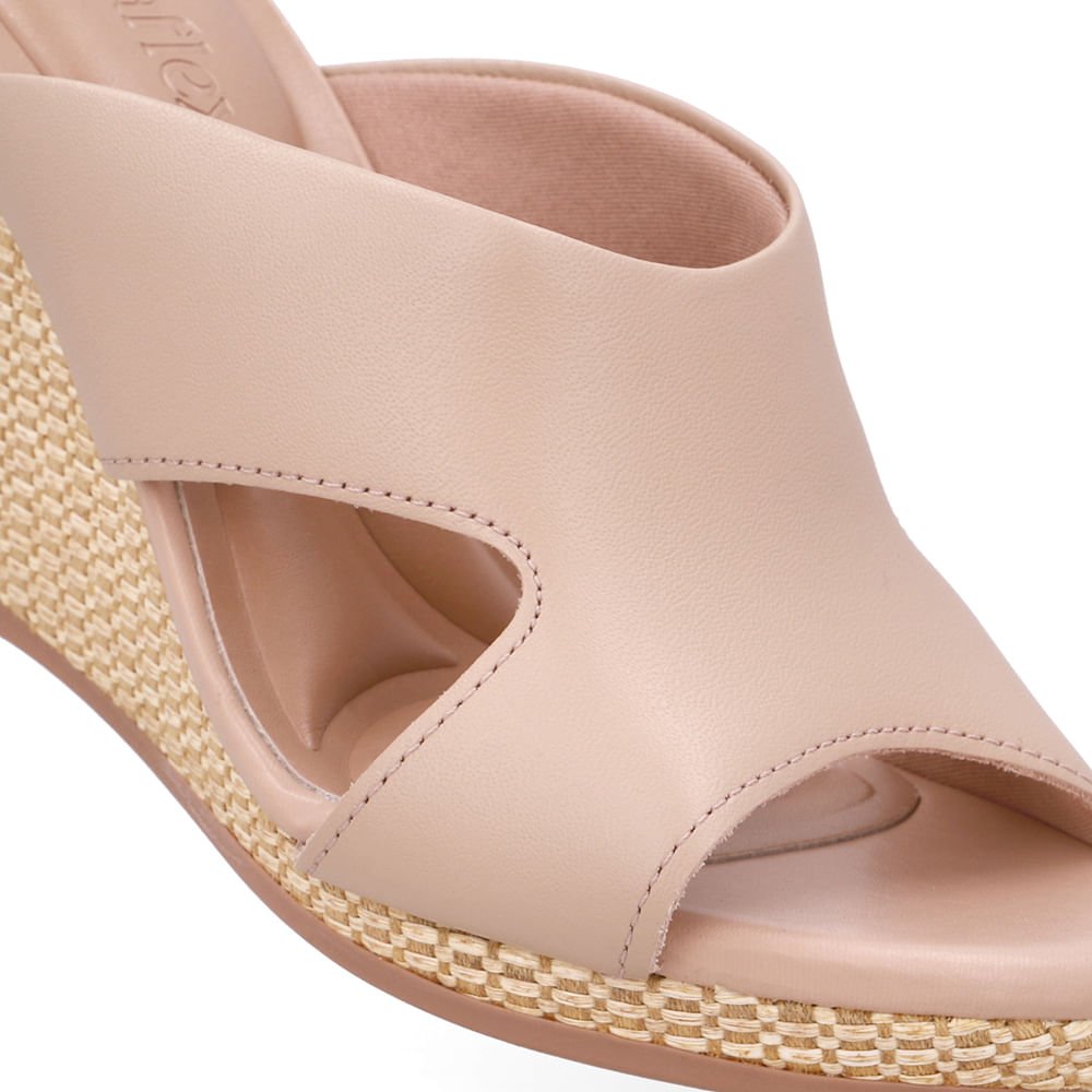 Tamanco Anabela Palha Couro Bege Bege 4