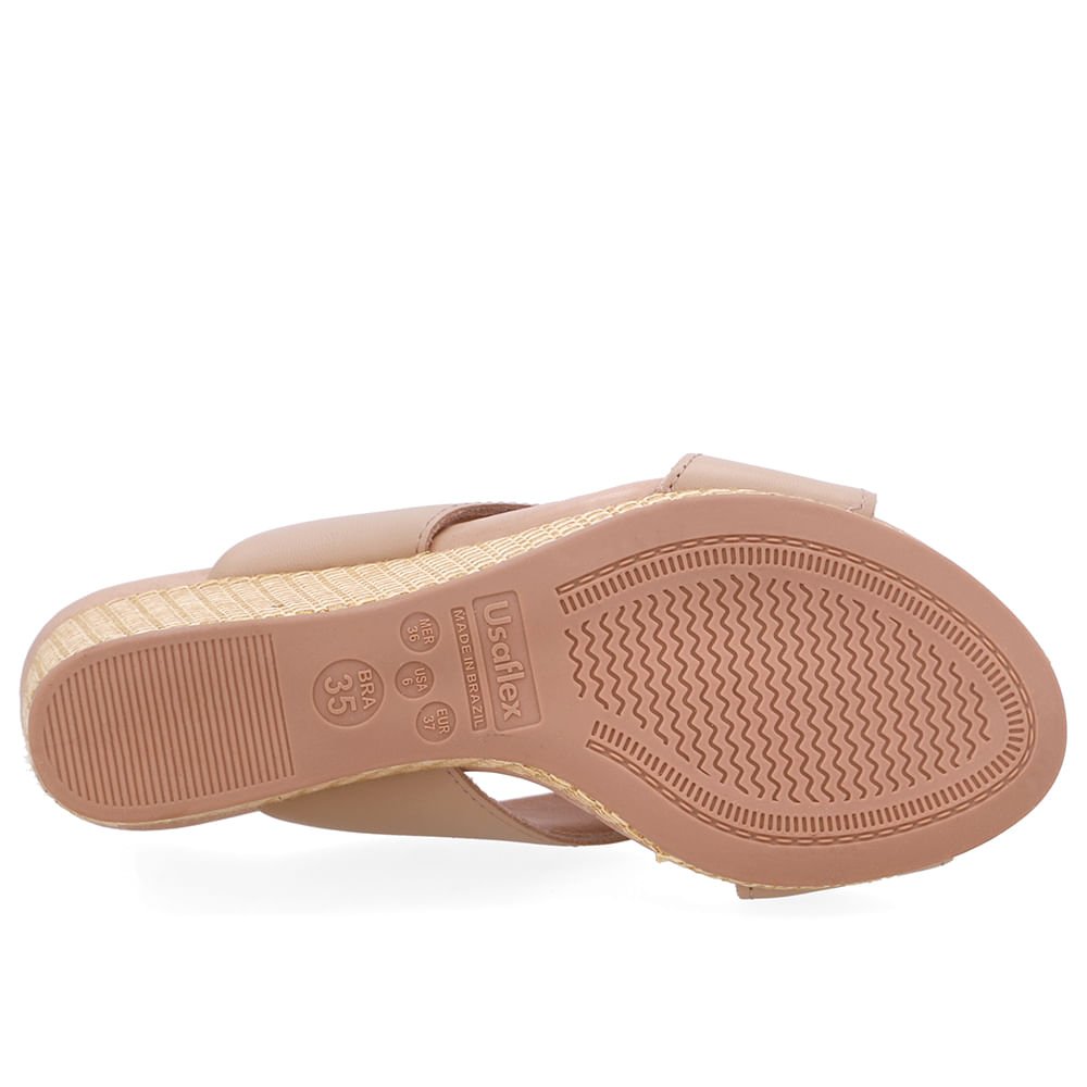 Tamanco Anabela Palha Couro Bege Bege 5