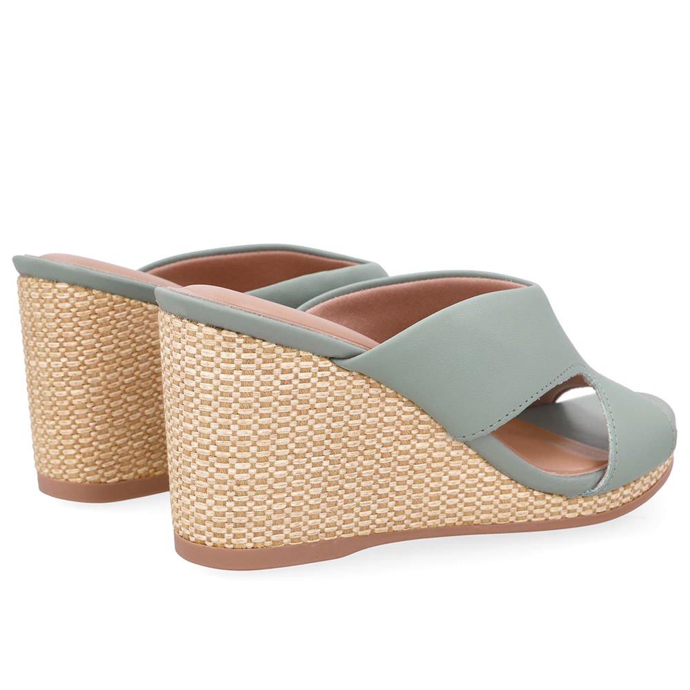 Tamanco Anabela Palha Couro Verde Verde 3