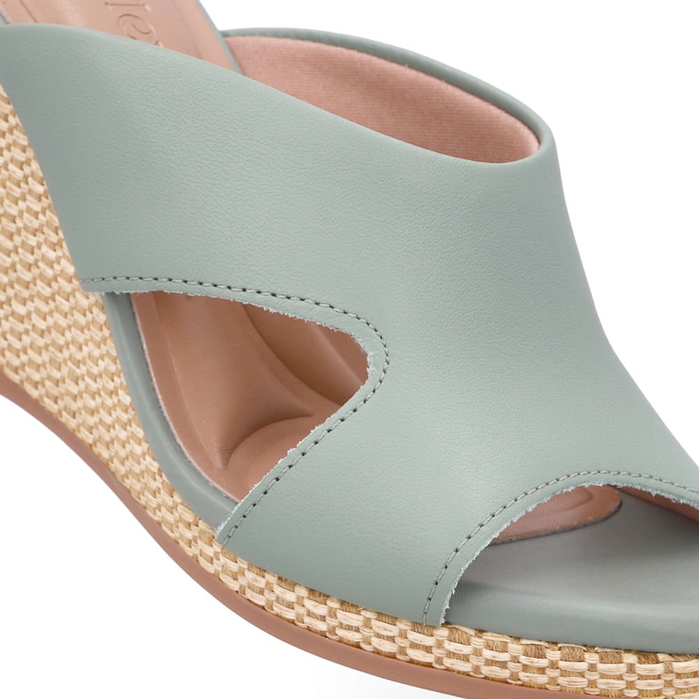 Tamanco Anabela Palha Couro Verde Verde 4