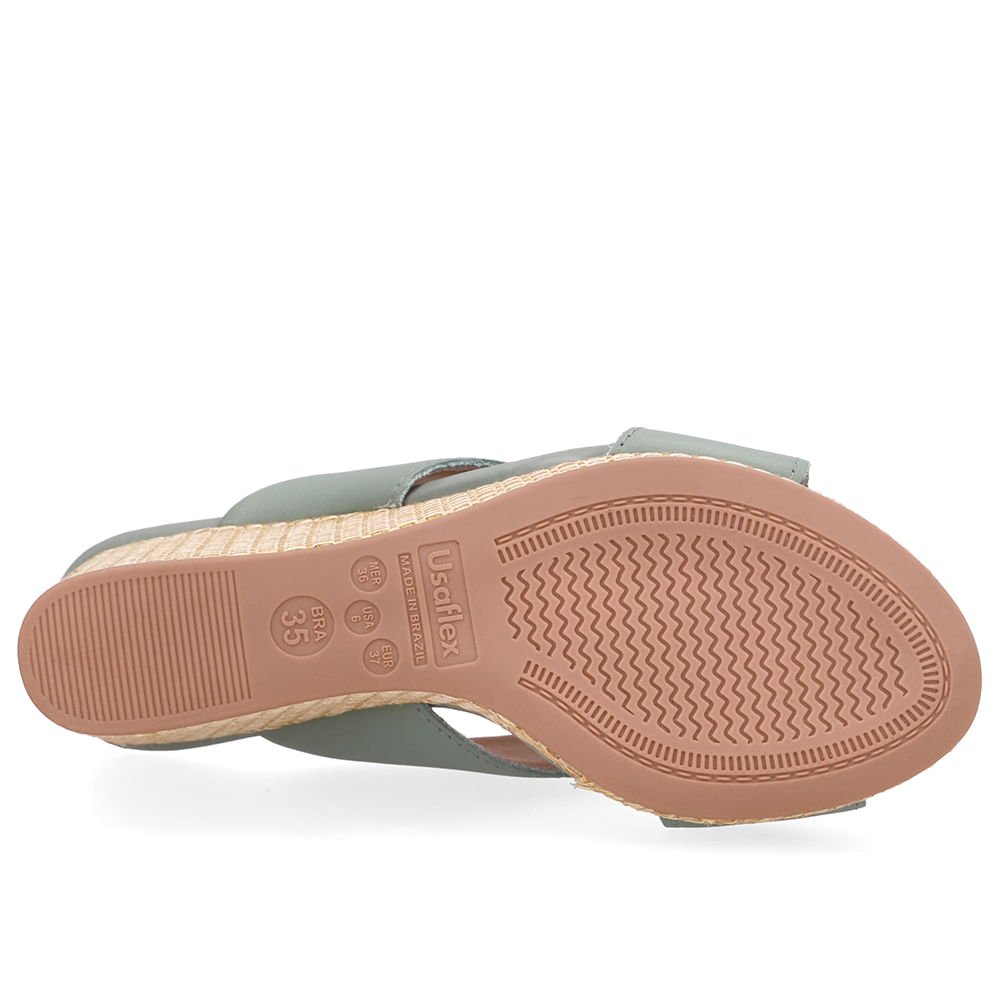 Tamanco Anabela Palha Couro Verde Verde 5