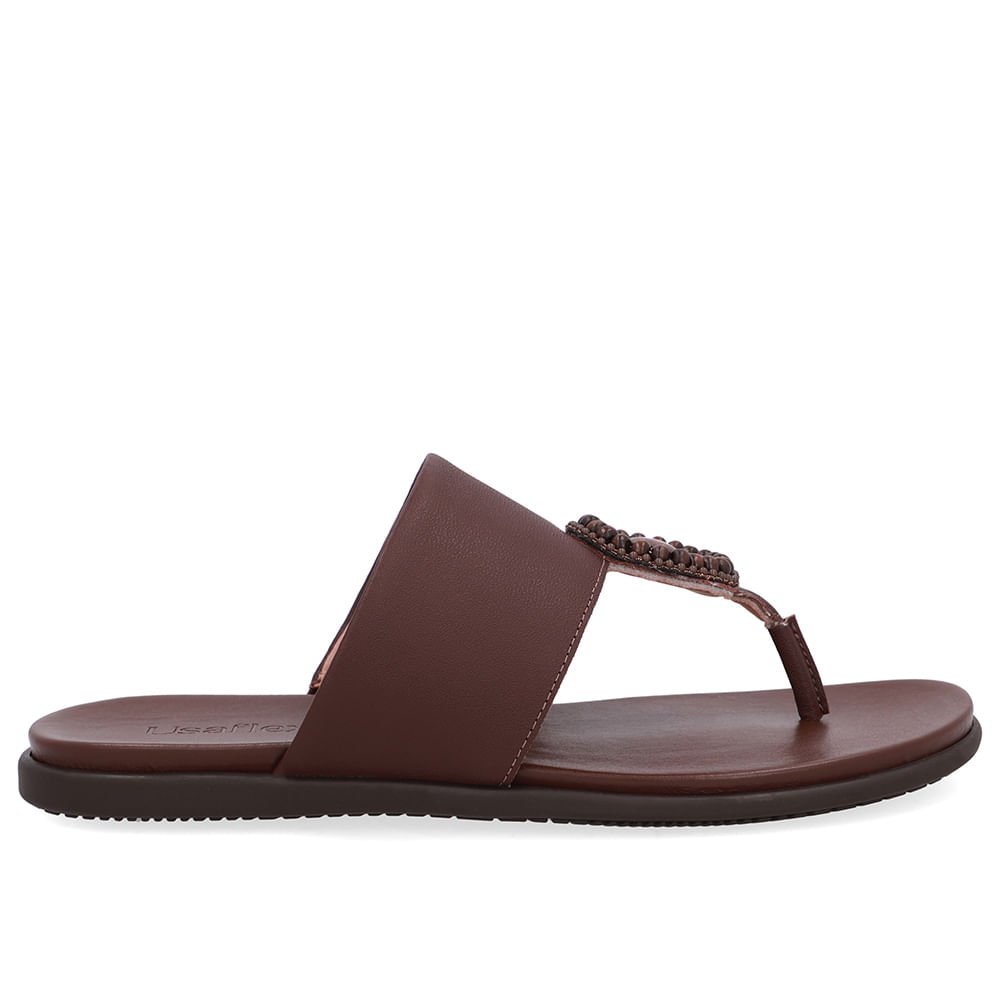 Chinelo Tira Couro Marrom Enfeite