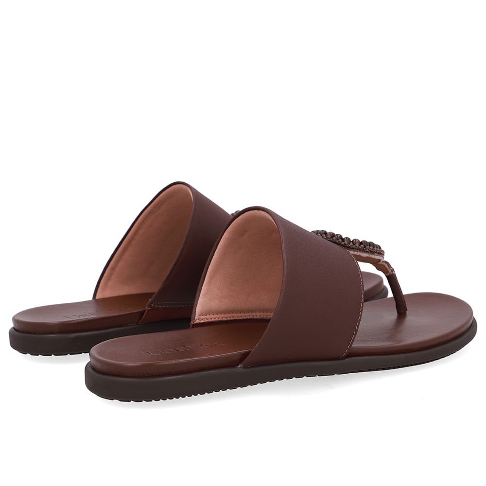 Chinelo Tira Couro Marrom Enfeite Marrom 3