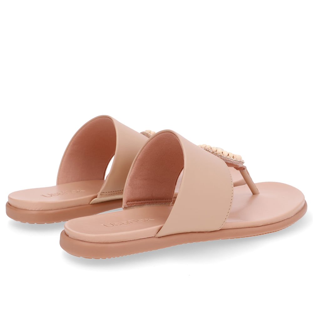 Chinelo Tira Couro Bege Enfeite Bege 3