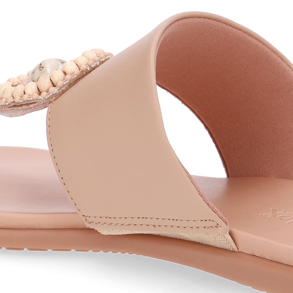 Chinelo Tira Couro Bege Enfeite Bege 4