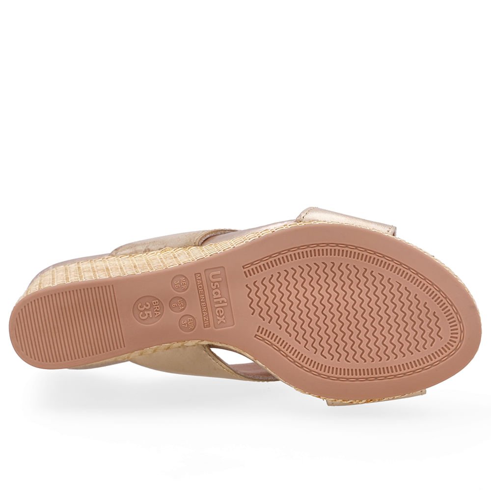 Tamanco Anabela Palha Couro Dourado Dourado 5