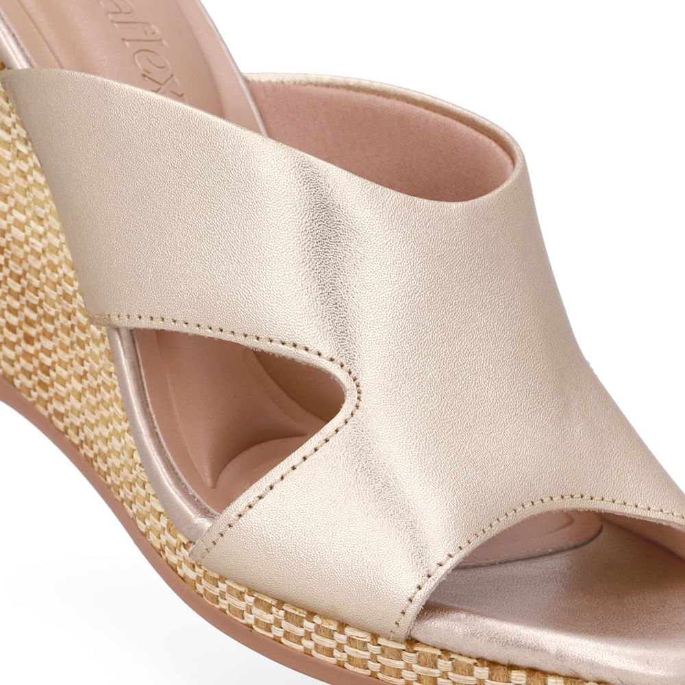 Tamanco Anabela Palha Couro Dourado Dourado 4
