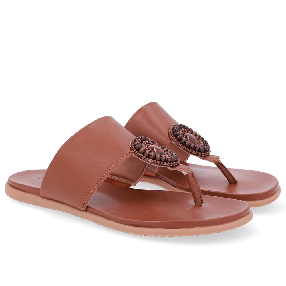 Chinelo Tira Couro Marrom Enfeite Marrom 2
