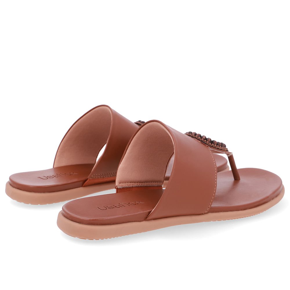 Chinelo Tira Couro Marrom Enfeite Marrom 3