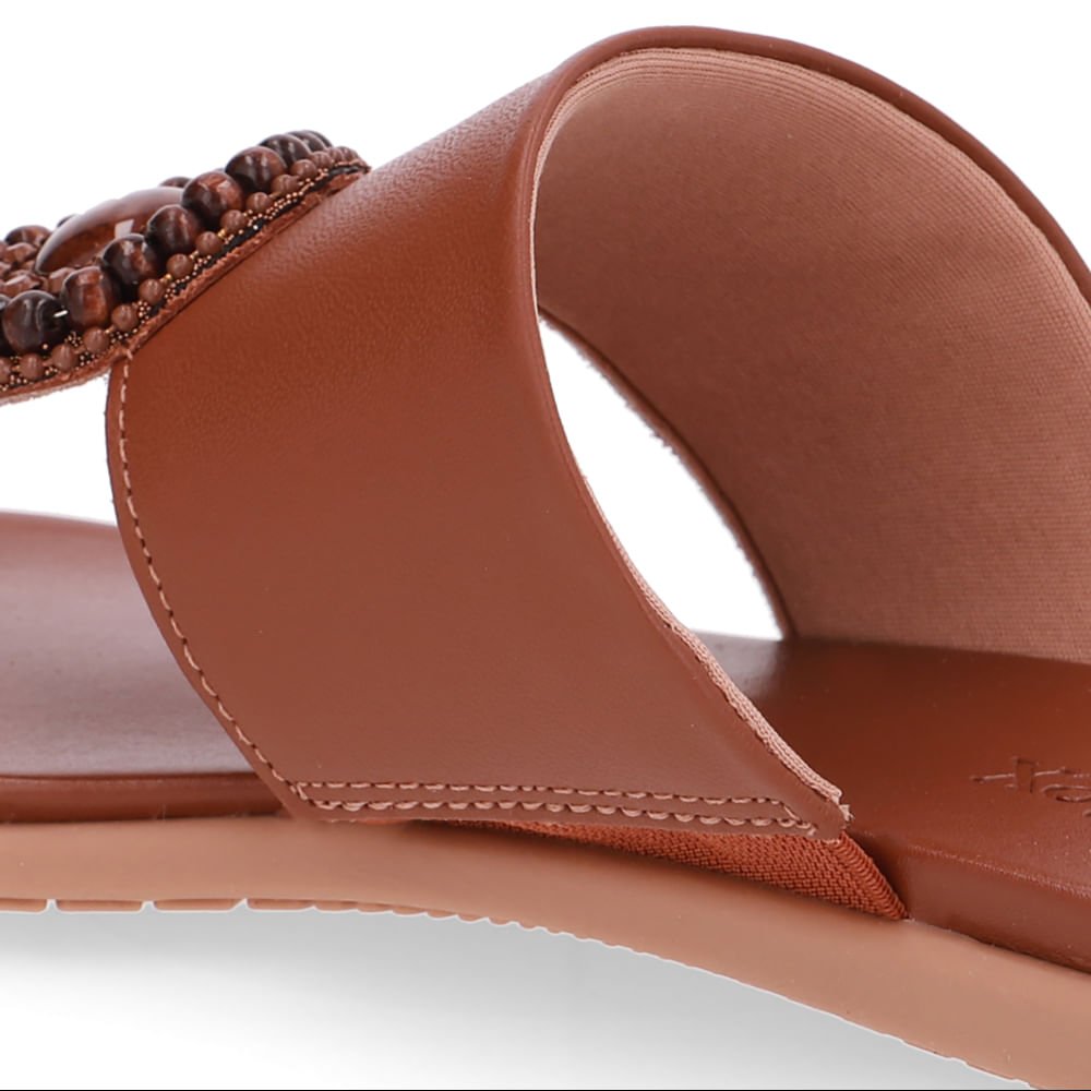 Chinelo Tira Couro Marrom Enfeite Marrom 4